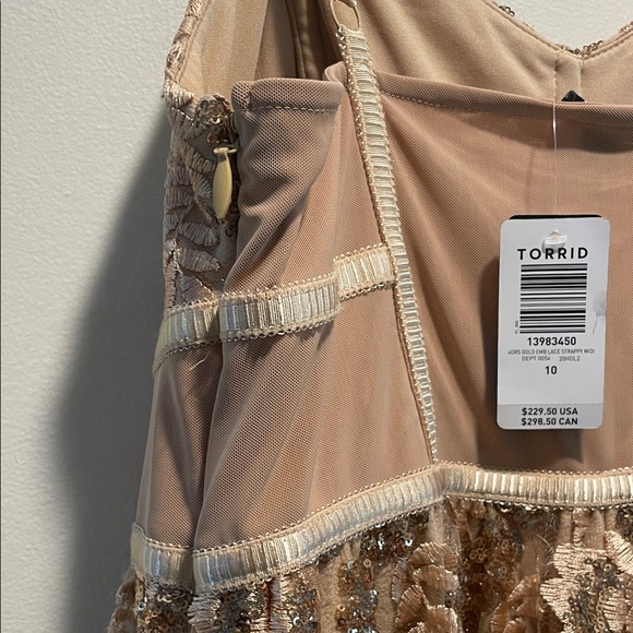 Torrid NWT Gold Embroidered Sequin Formal Dress Beige Floral Midi Dress - Picture 12 of 15